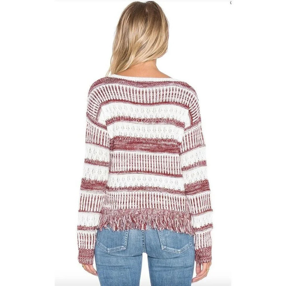 MINKPINK Womens Size XS Sunday Frills Fringe Sweater Top in Maroon & White Boho - Picture 2 of 16